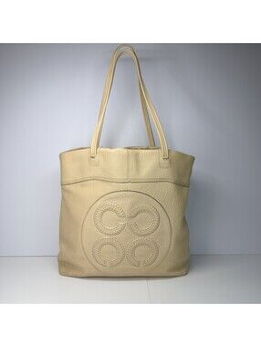 Coach Julia 17907 Cream Beige Leather Perforated Op Art Tote Shoulder Bag Y2K